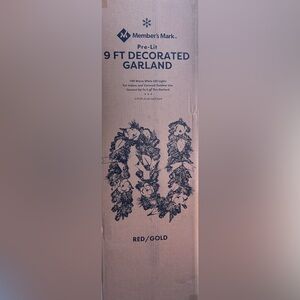 Pre-Lit 9 FT Holiday Garland - Red and Gold, 100 warm white LED lights